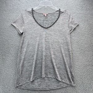 JUICY COUTURE Shirt Womens Small Gray Cold Shoulder Top Rhinestone Neckline